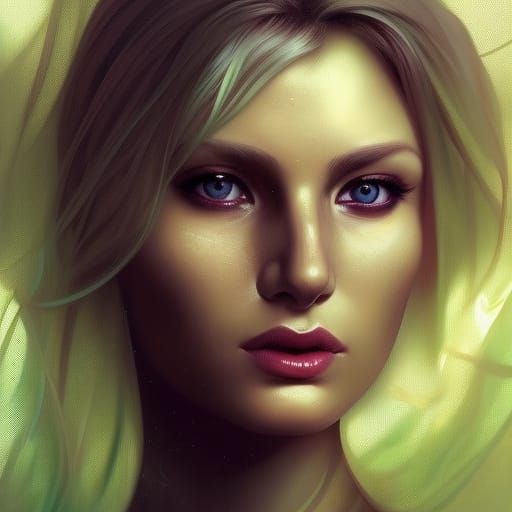 Glamorous Blonde with Green Eyes in Art Nouveau Style