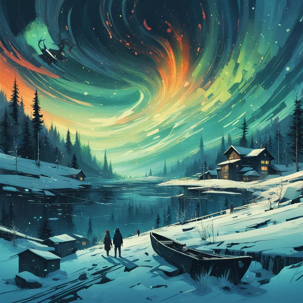 Dramatic Aurora Borealis in Digital Art Style