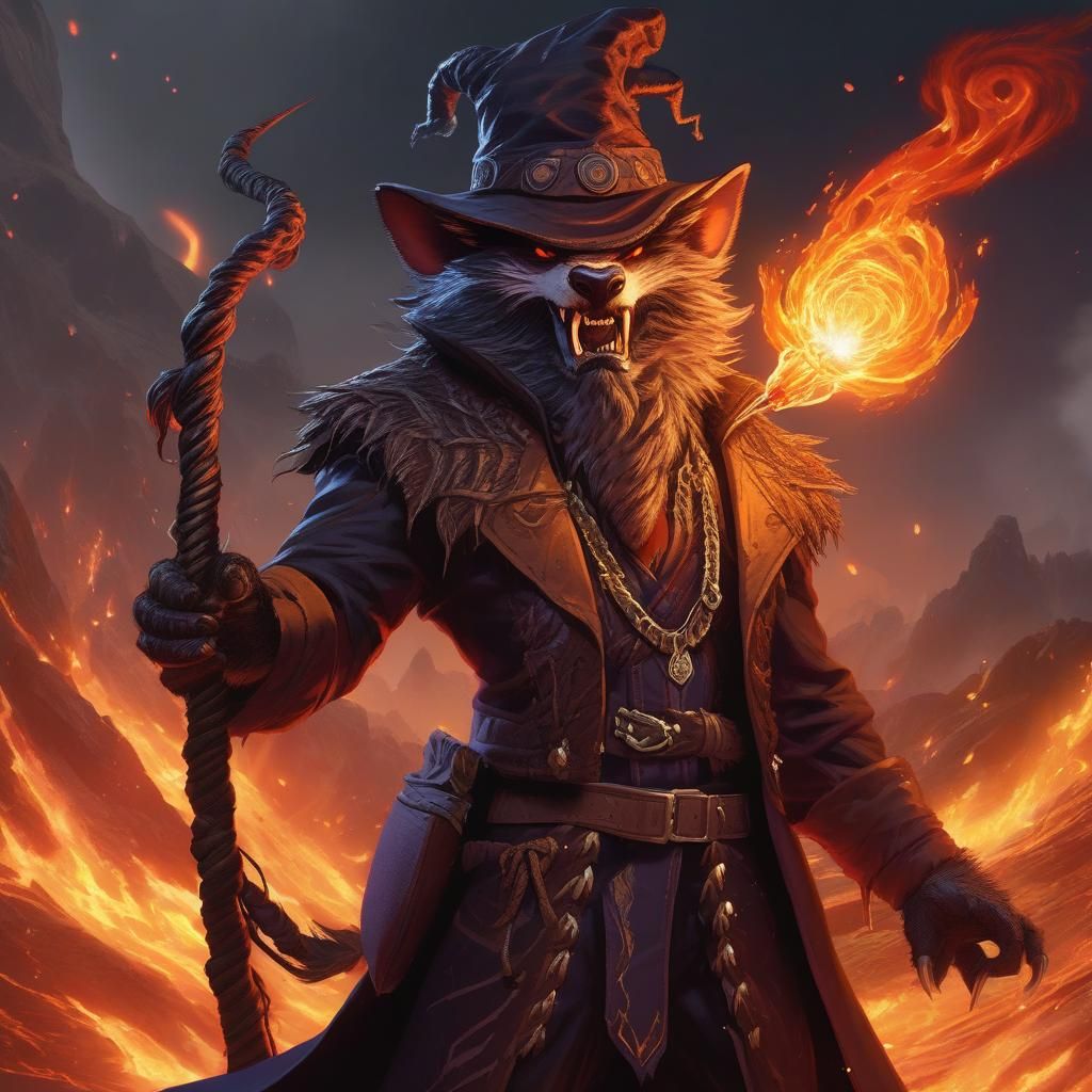 Bugbear Warlock Casting Eldritch Blast in Hellscape