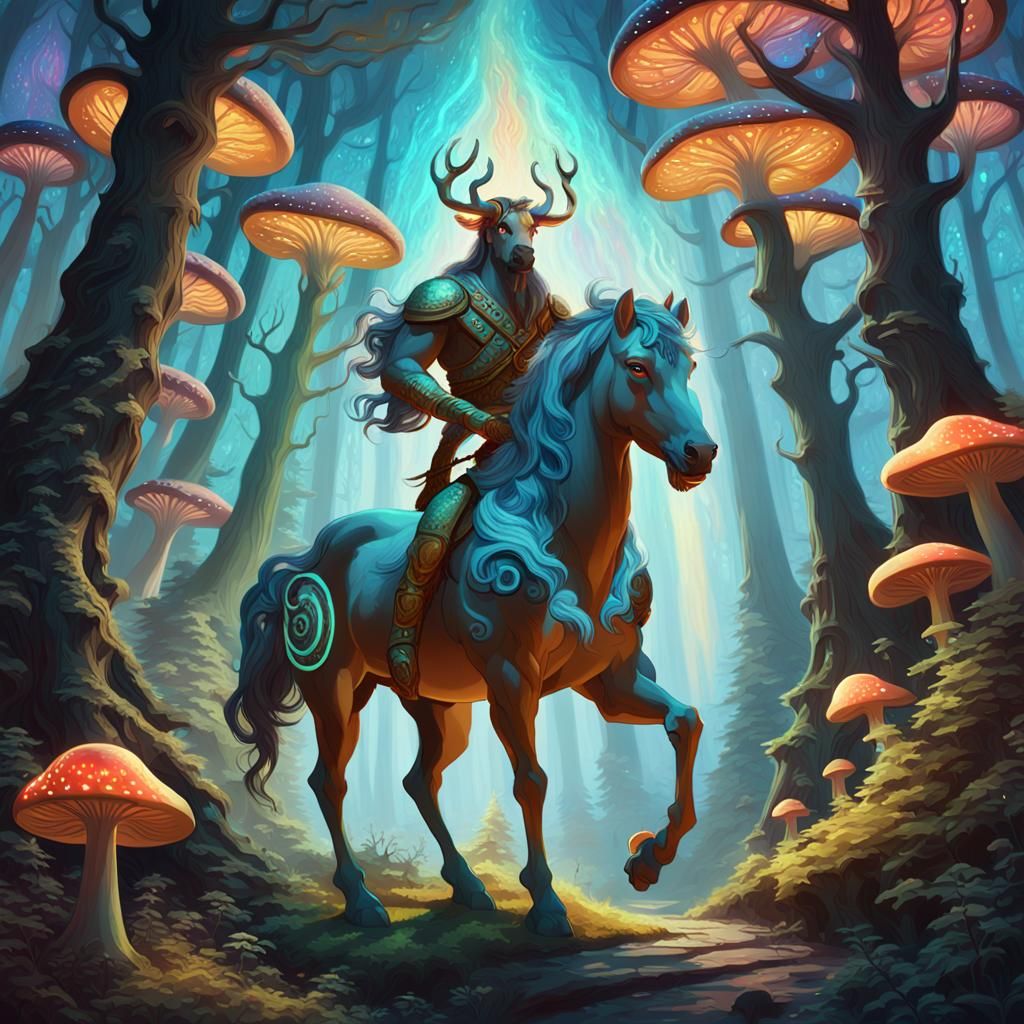Heroic Centaur in Mystical Forest, Digital Painting