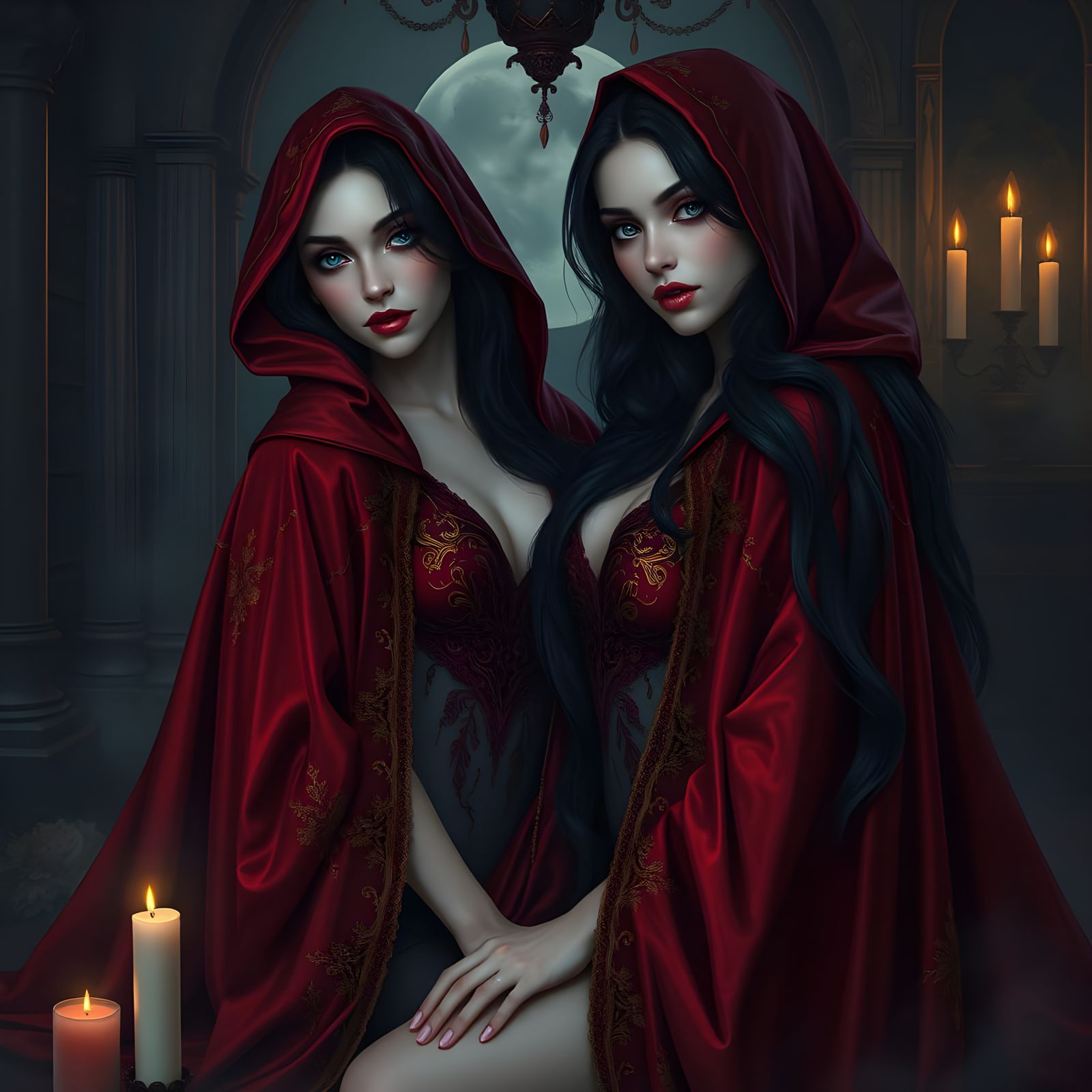 Seductive Vampire Goddesses in Velvet Cloaks