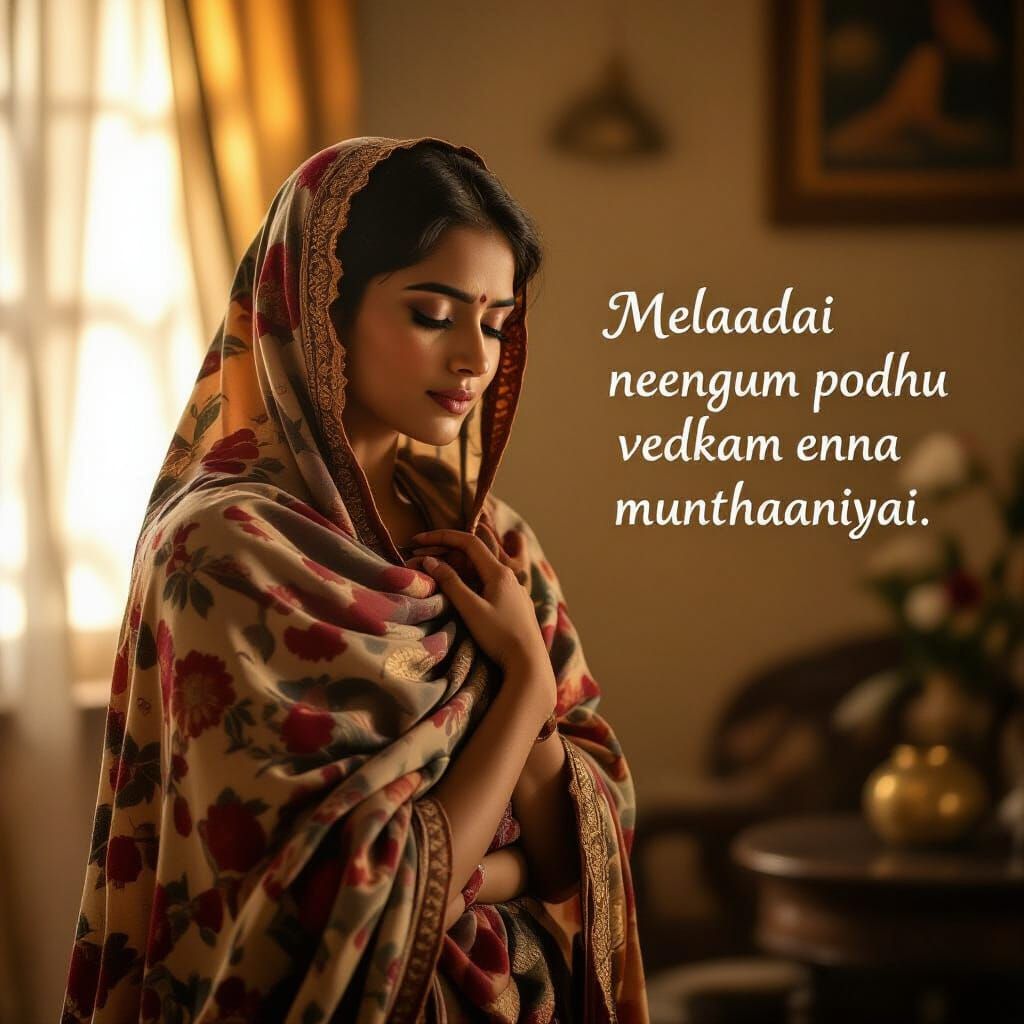 South Asian Woman in Introspective Poetic Light