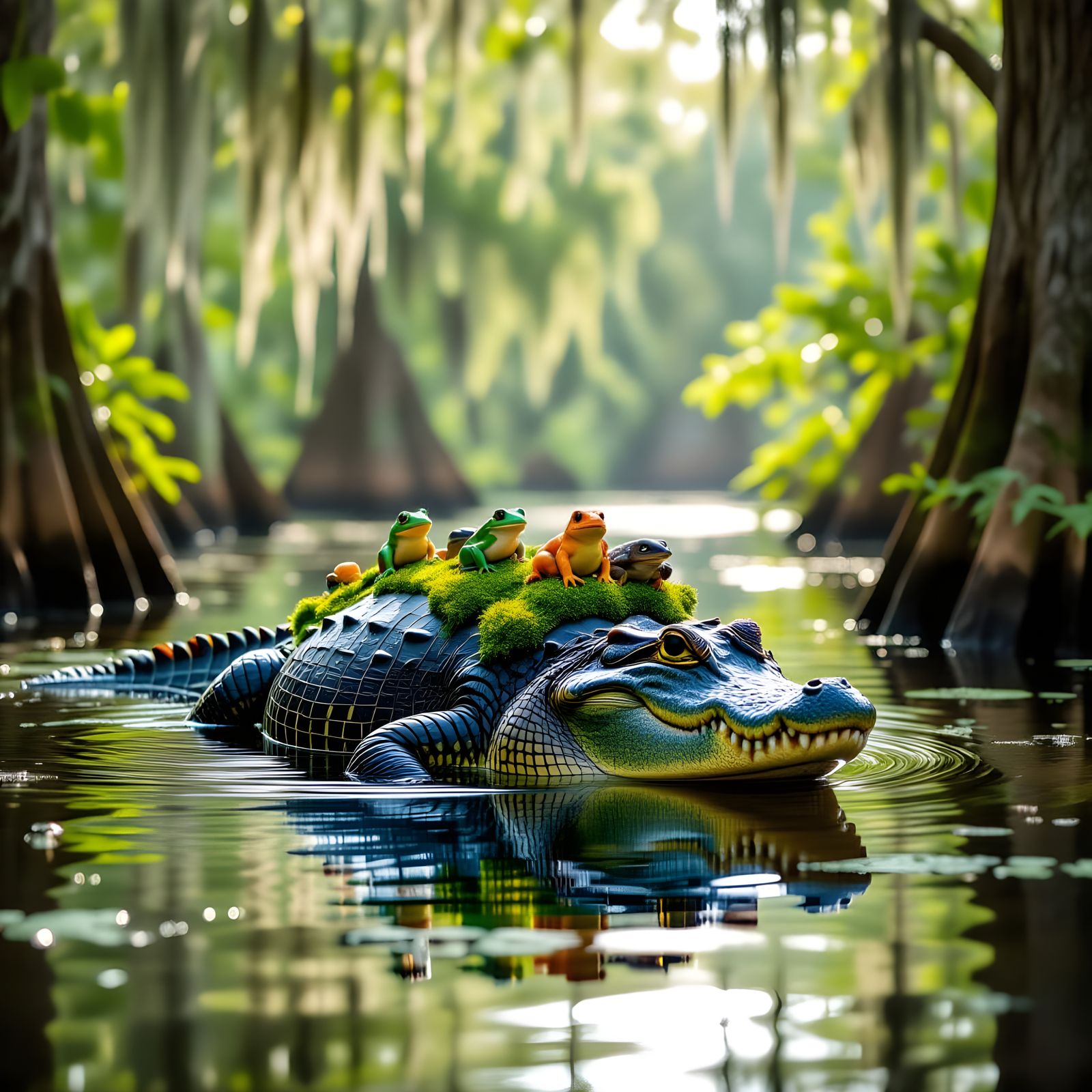 Gentle Alligator Taxi Service in Bayou Swamp