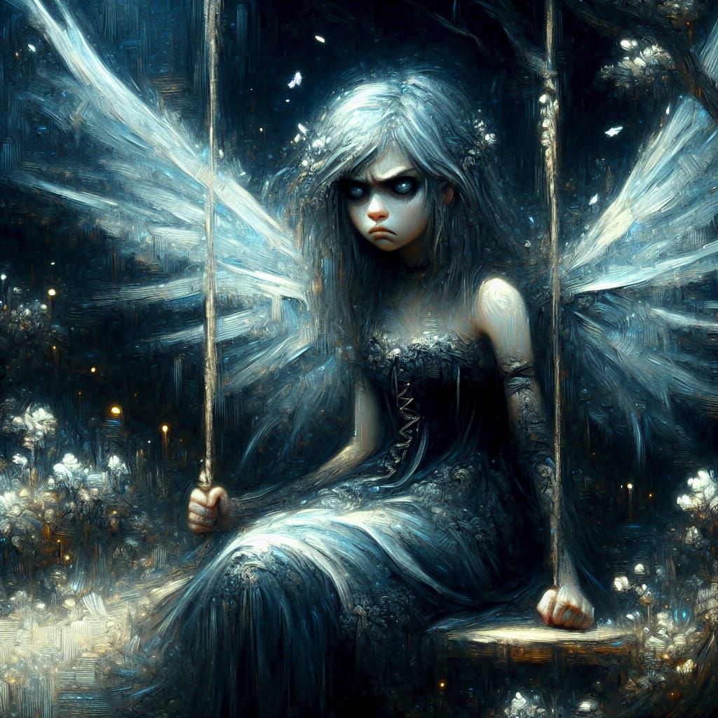 Ghostly Fairy in Forest at Night as Matte Painting