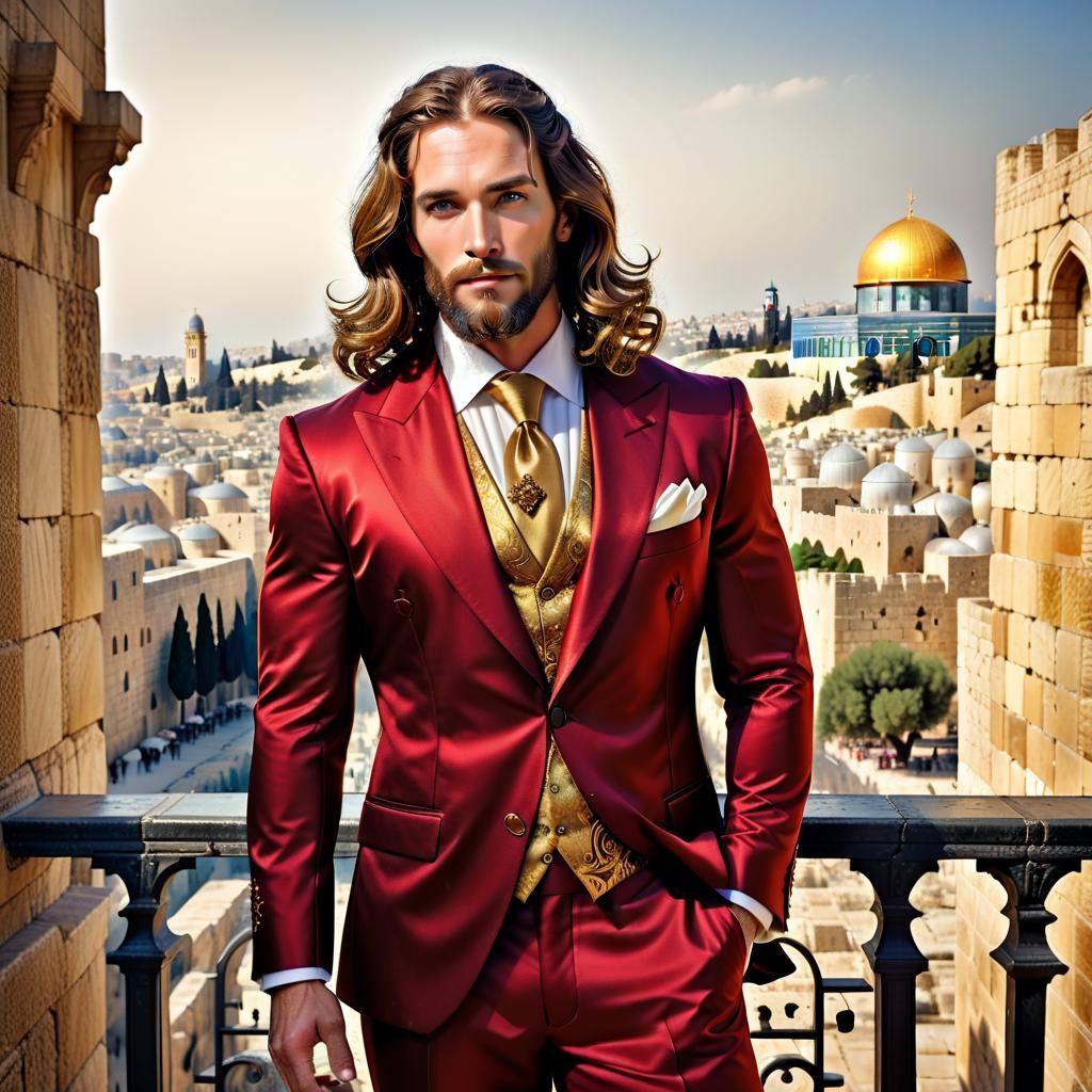 Handsome man in red suit