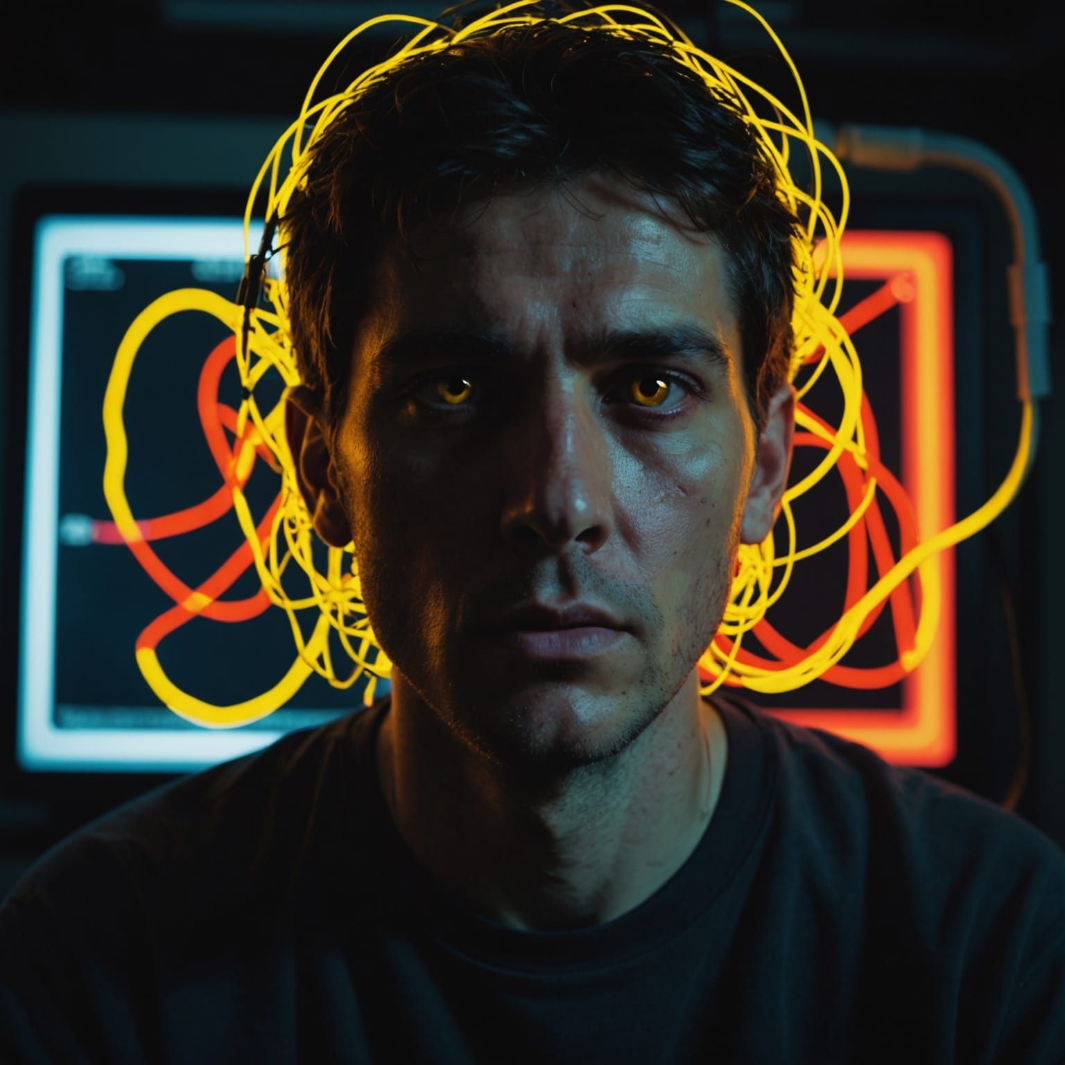 Addicted Man in Dark Room with Glowing Monitor