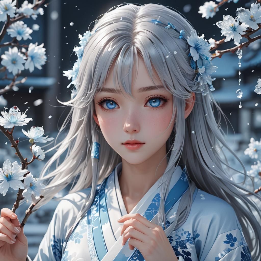 Anime Girl with Ice Yukata in 3D Render
