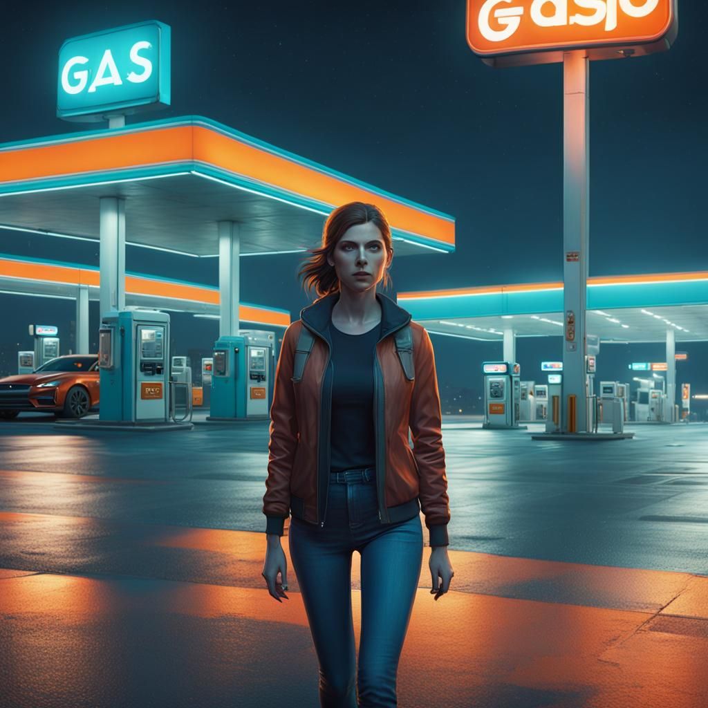 Anna Kendrick in Empty Gas Station Parking Lot