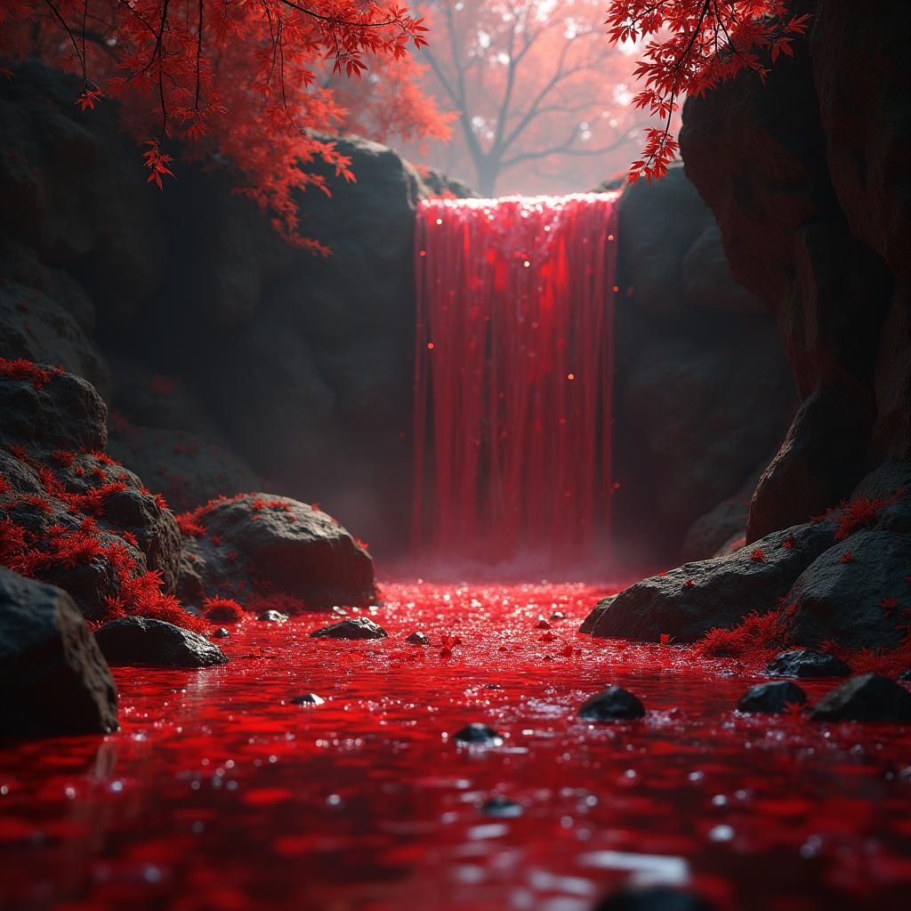 Fantastical Waterfall with Blood Red Water