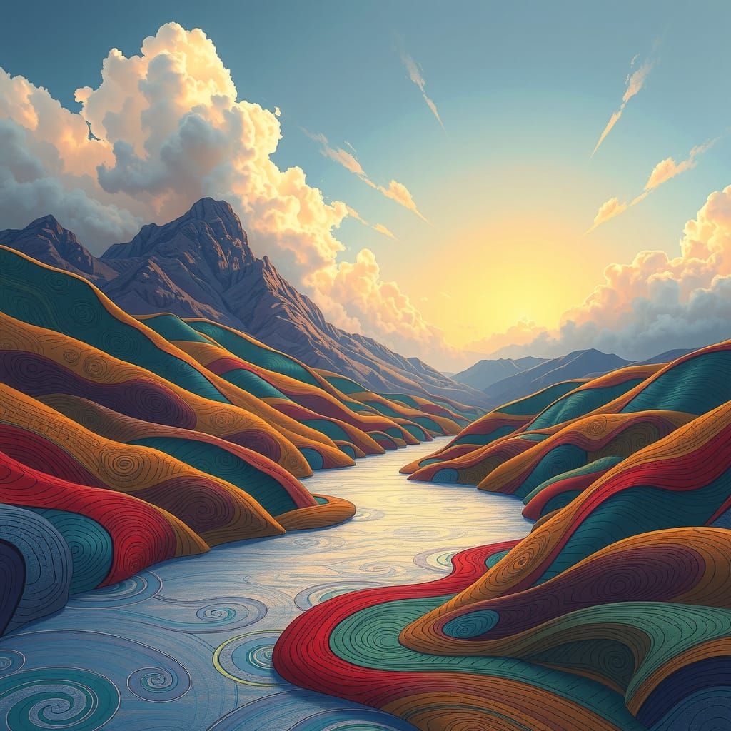Vibrant Psychedelic Landscape with Swirling Patterns and Maj...