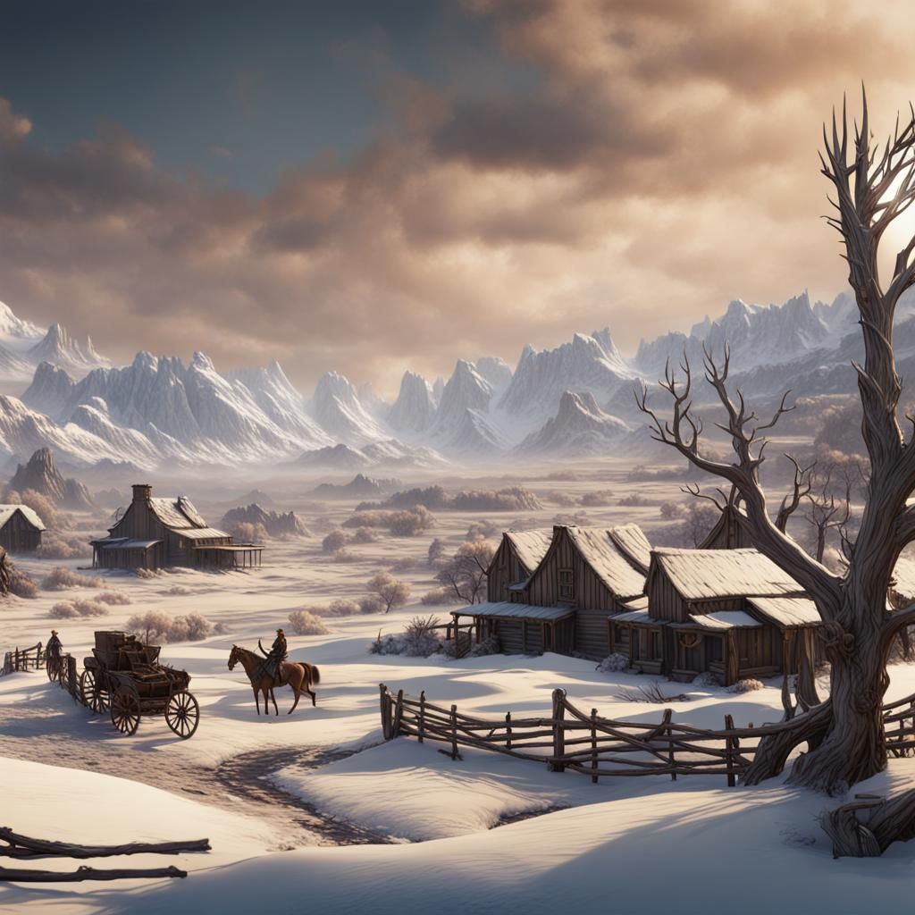 Old West Winter Landscape in Detailed Matte Painting
