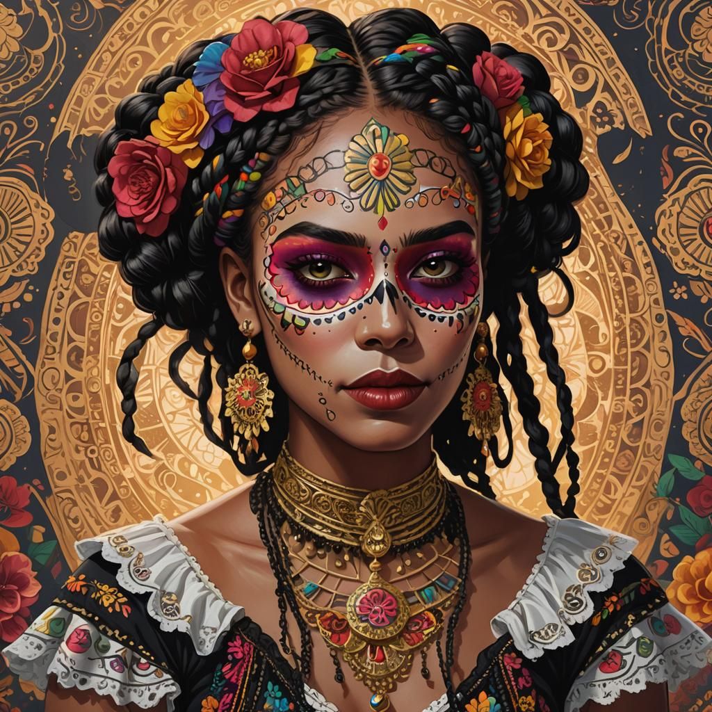 Venezuelan Catrina: Folkloric Portrait in Digital Painting S...