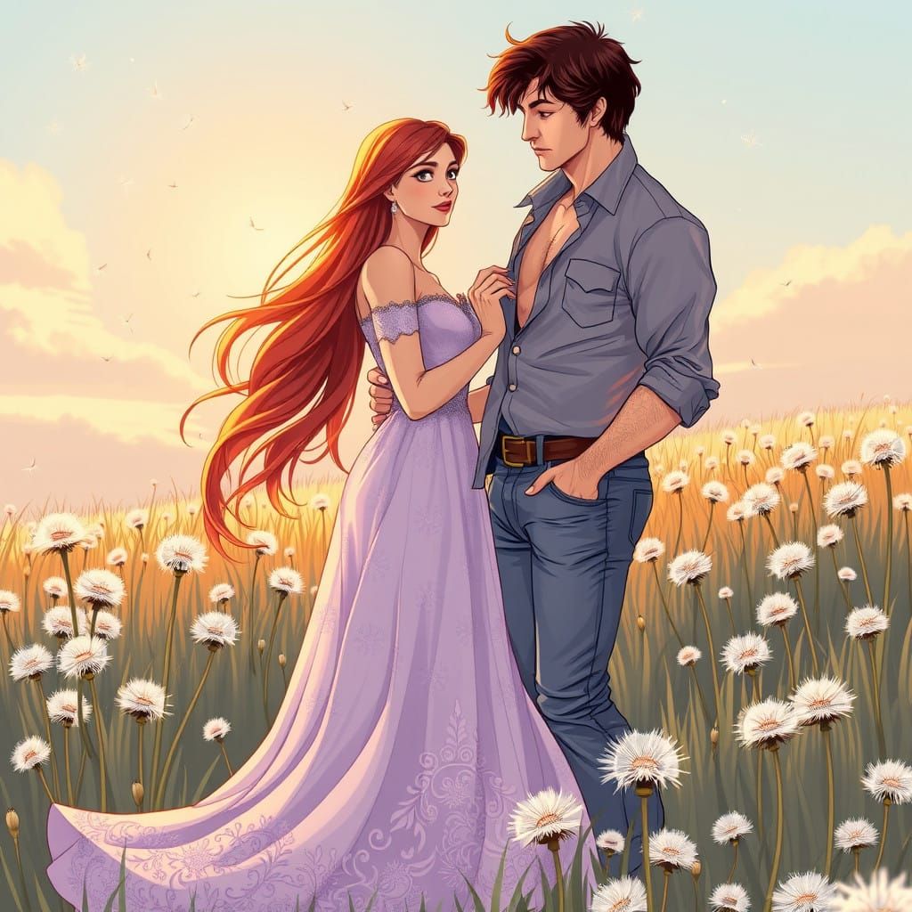 Couple Enchants Serene Sun-Drenched Meadow in Dreamy, Romant...