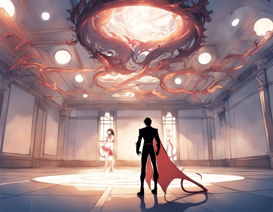 Superhero Conjures Tentacle Woman in Anime Style