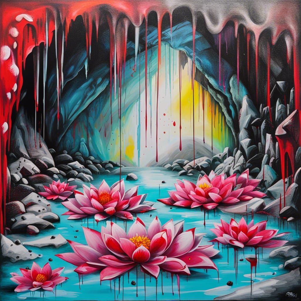 Frozen Cave Domain Expansion with Falling Lotus Flowers