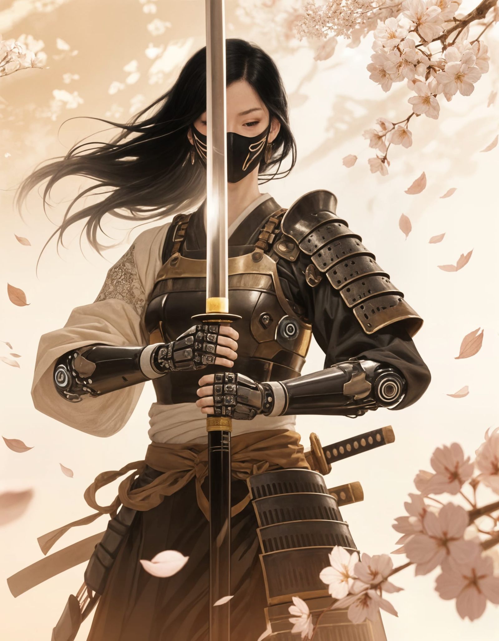 Elegant Sepia Samurai Concept Art in Amano Style