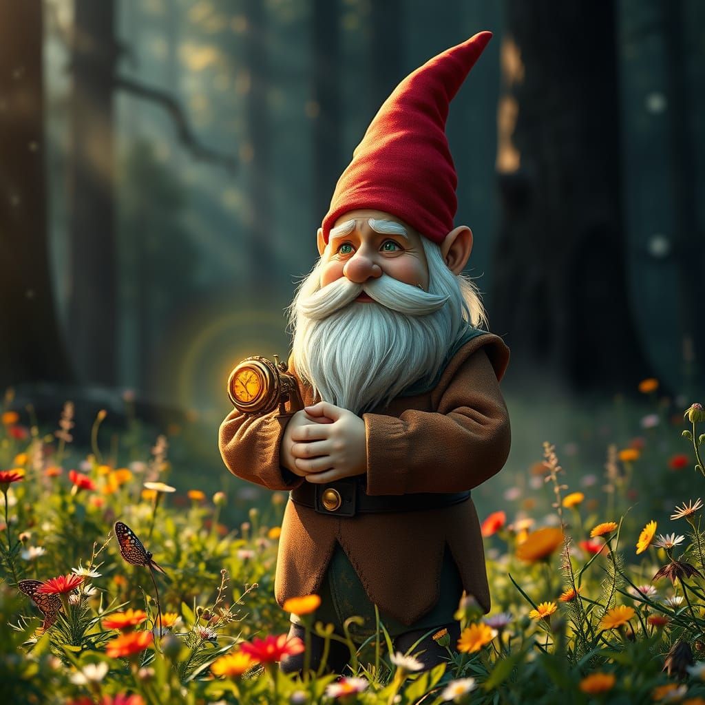 Whimsical Gnome in Lush Forest