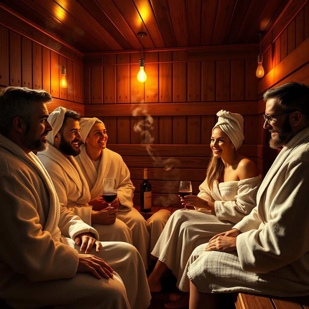 Finnish Sauna Scene in Hyperrealistic Style