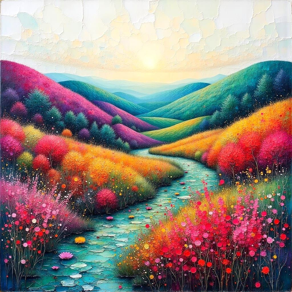 Impasto Landscape Painting with Volumetric Brush Strokes