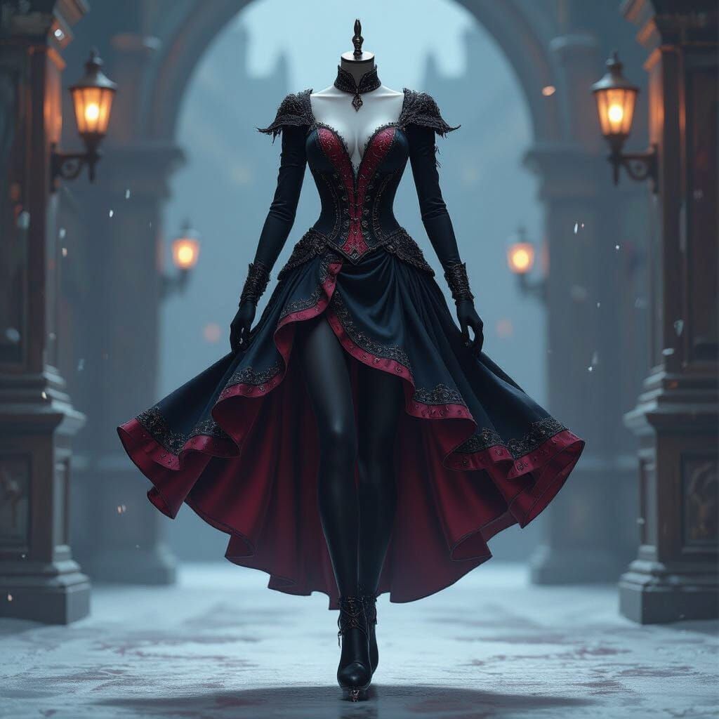 Vampire-Inspired Figure Skating Dress in Fantasy Concept Sty...