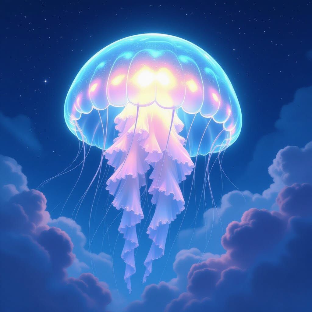 Bioluminescent Jellyfish Drifting Through Jupiter's Atmosphe...