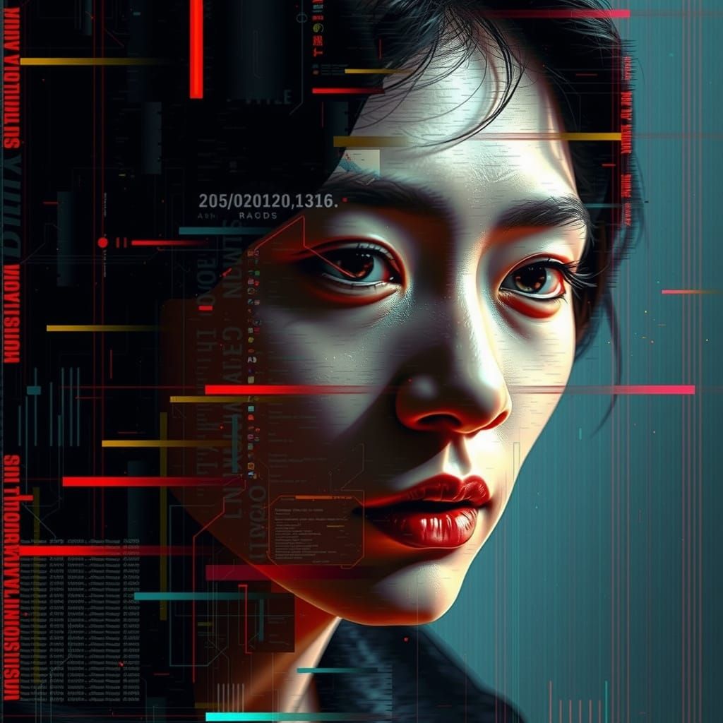 Glitched Neon Portrait in Cyberpunk Aesthetic