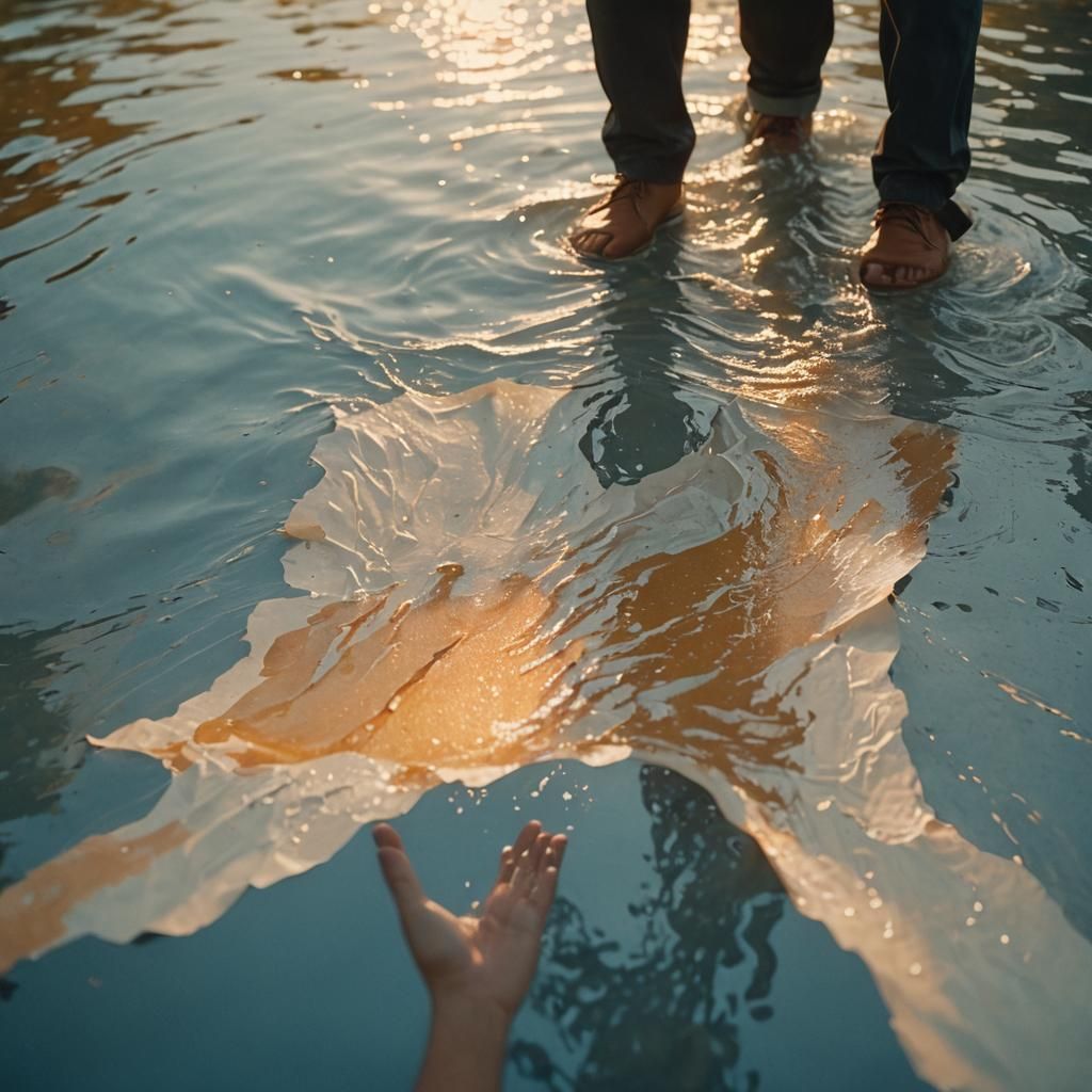 Dramatic Film Still: People Holding Wet Paper