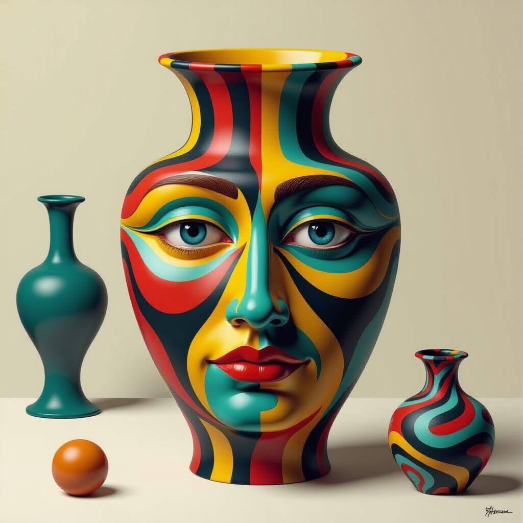 Rubin Vase Illusion: Face Transforming to Vase