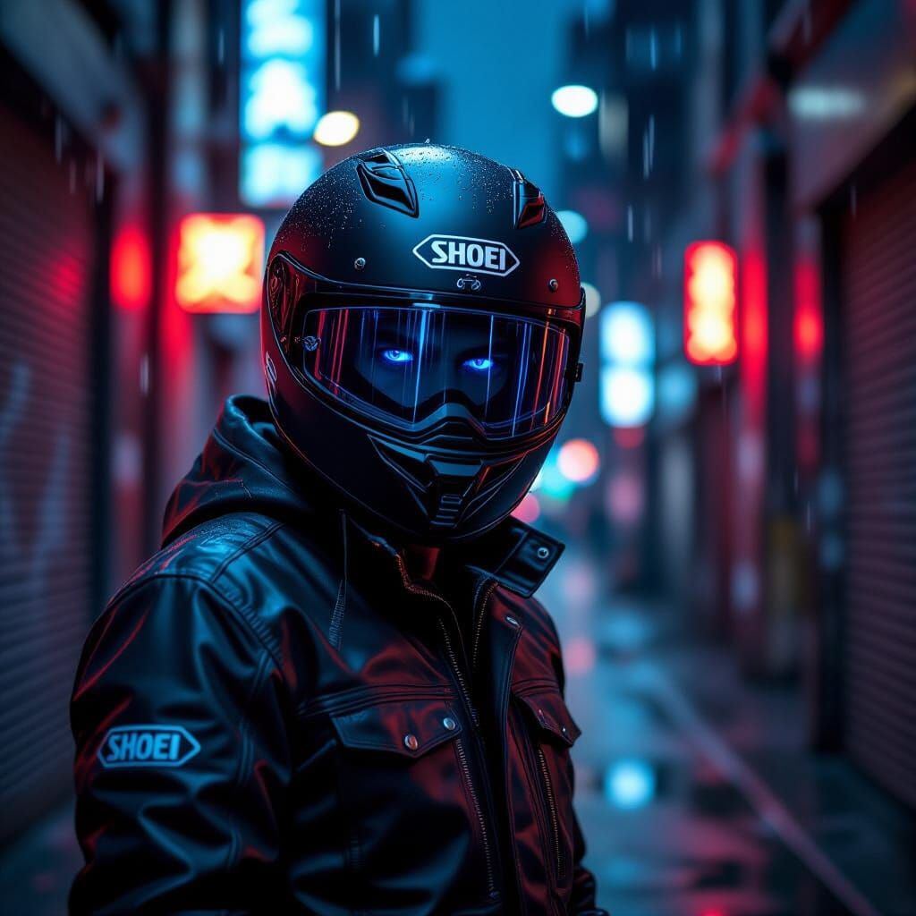 Biker in Dark Alley: Hyperrealistic Urban Noir