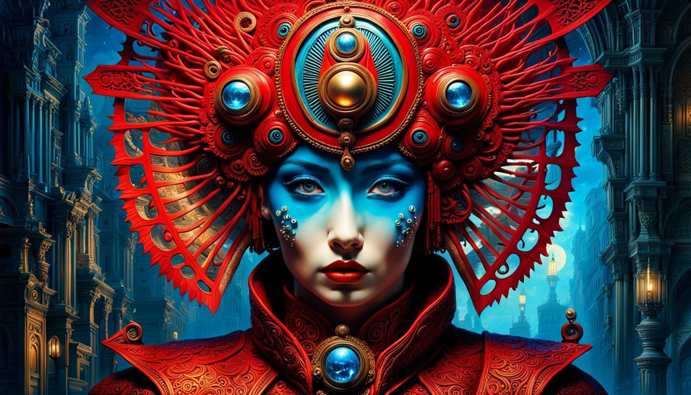 Electric Red Lady in Vibrant Digital Art