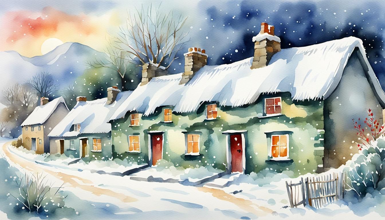 Christmas in Ireland: A Watercolor Village Scene
