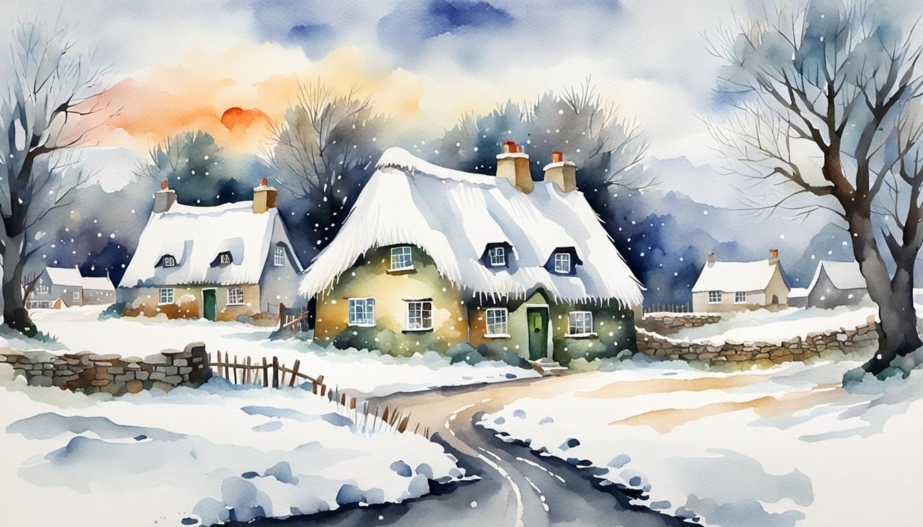 Christmas in Ireland: Watercolor Country Scene
