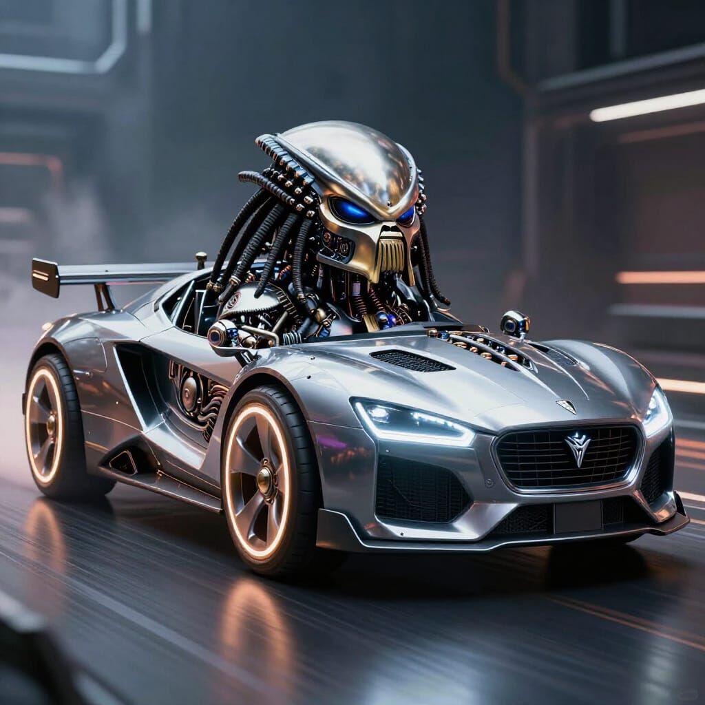 Cybernetic Predator Car with Neon Wheels