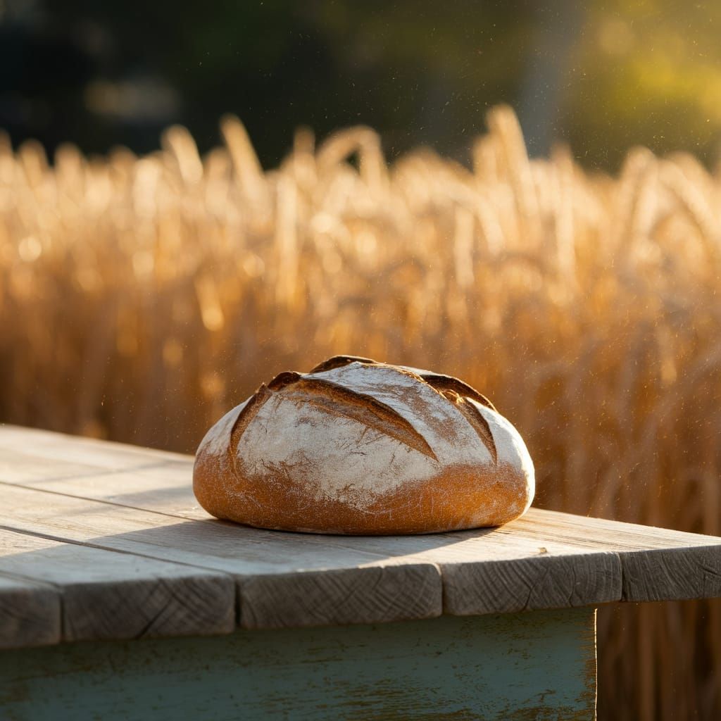 Golden Sourdough Still Life in Vermeer Style