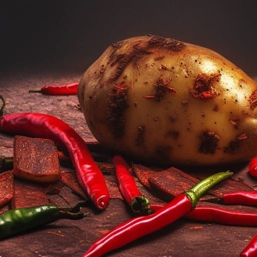 Fiery Roasted Potato with Chili Pepper: Digital Art
