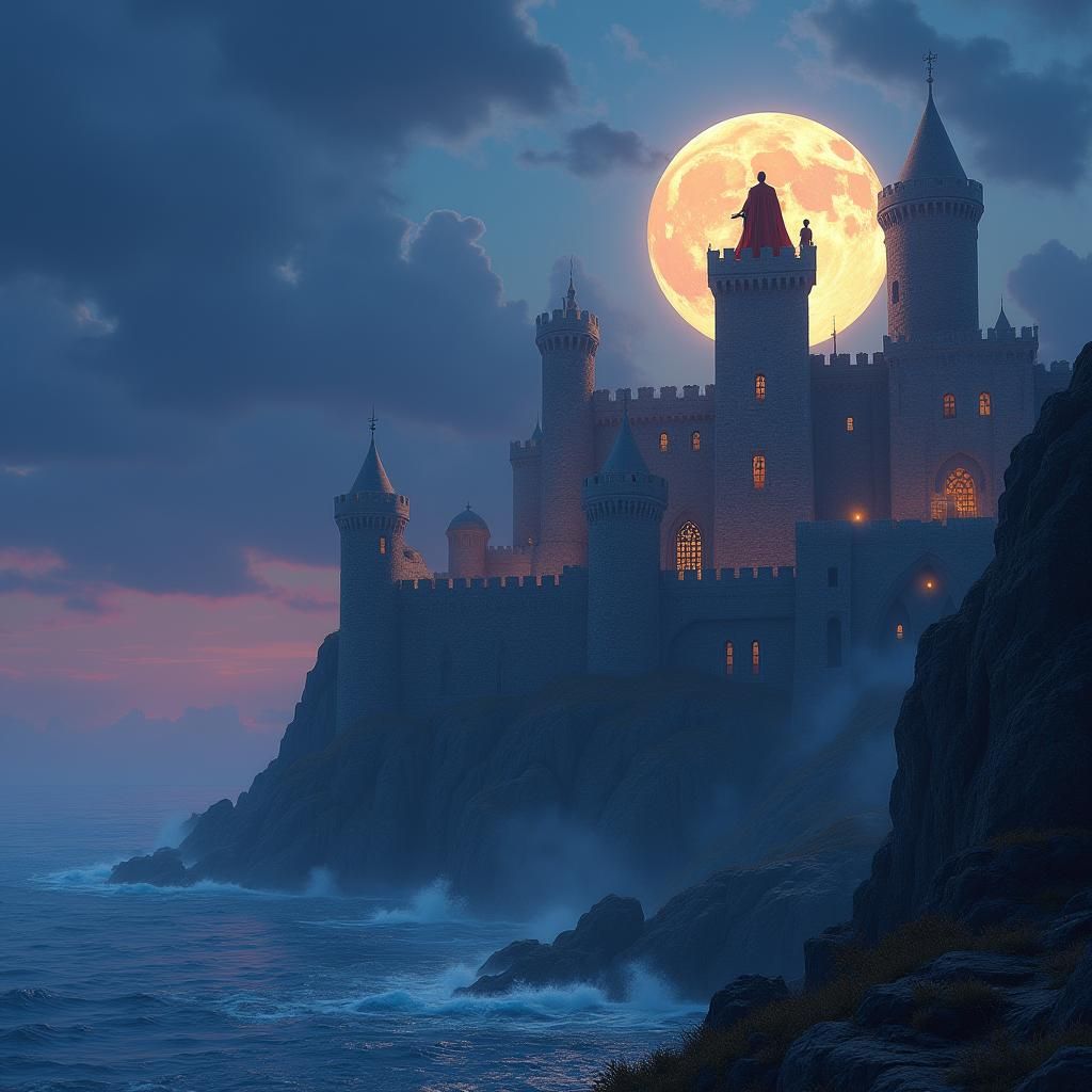 Medieval Castle with King and Prince, Fantasy Art