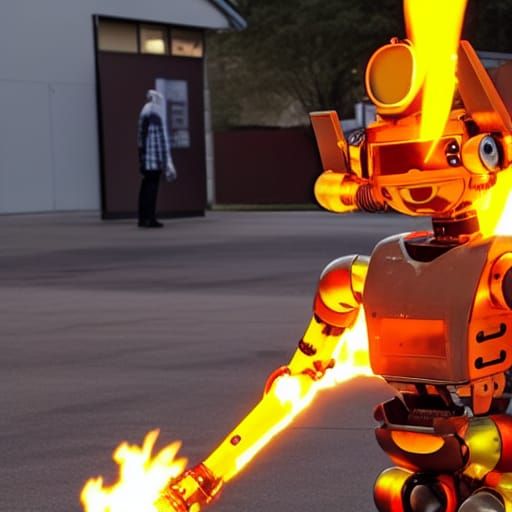 Humanoid Robot with Flamethrower