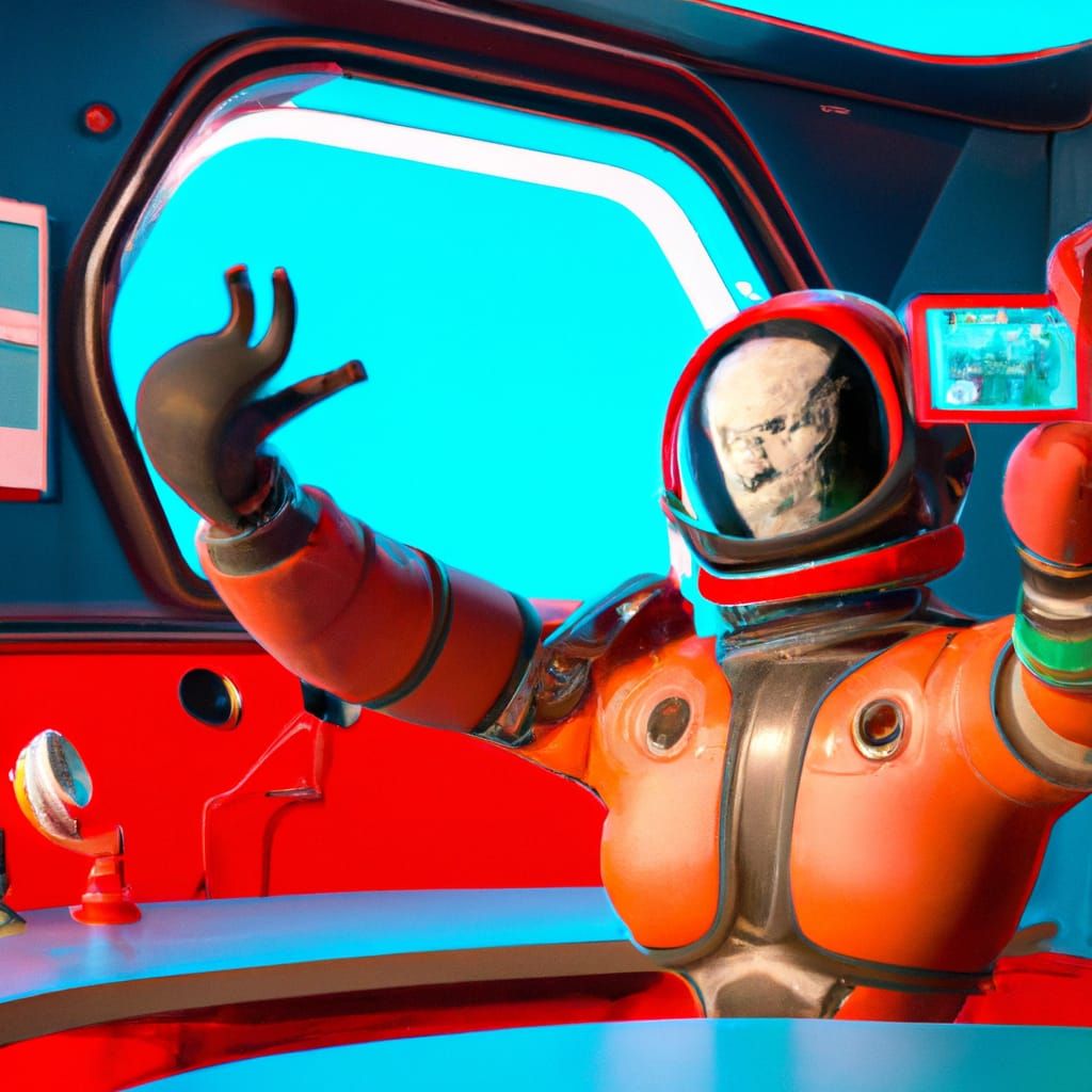 Spaceman Selfie in Sci-Fi Canteen: Digital Art