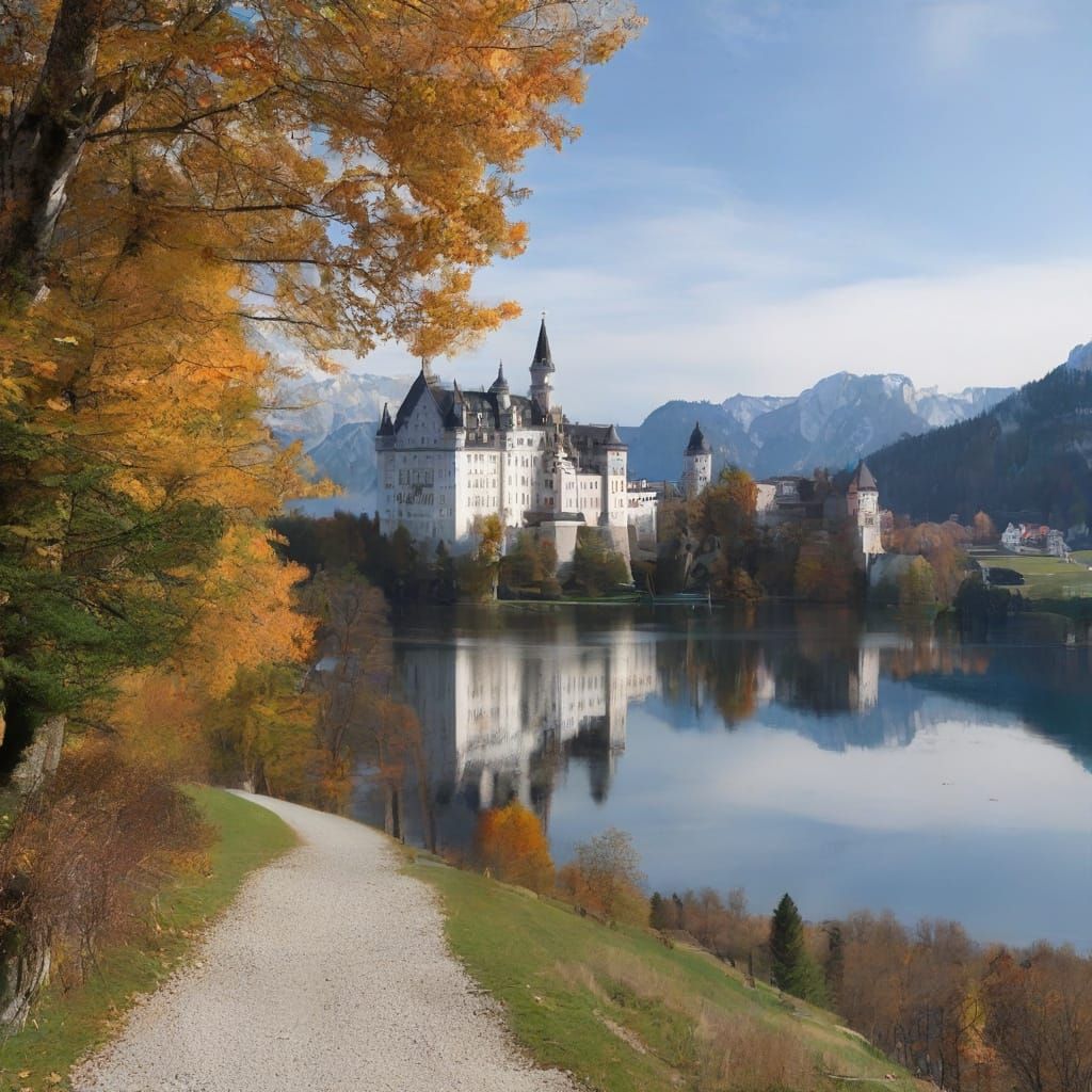 Blue Dreamscape: Neuschwanstein Castle View