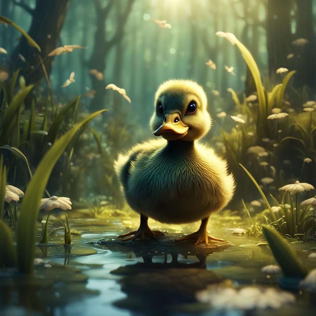 Cute Duckling in Swamp: Detailed Matte Painting