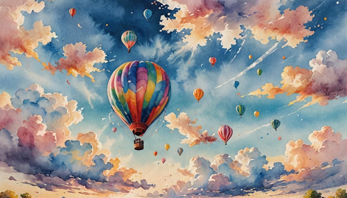 Whimsical Watercolor of a Colorful Balloon