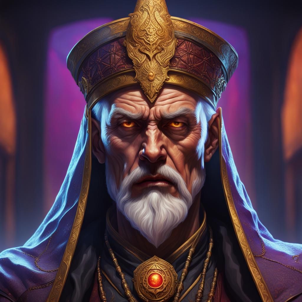 Dramatic Portrait of an Evil High Priest