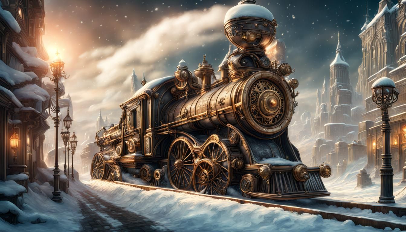 Winter Steampunk Shop of Wonders in Art Deco Style