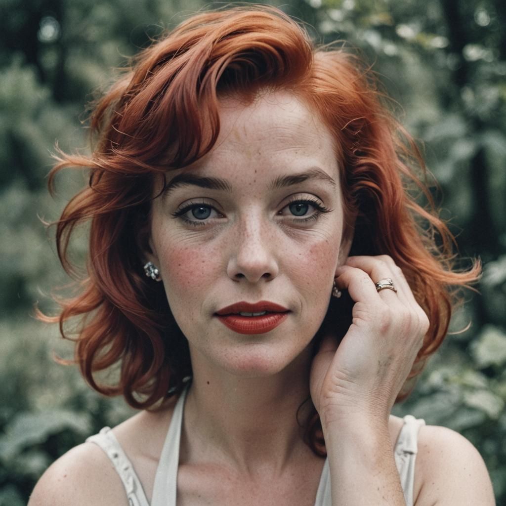 Red-Haired Woman in 90s-Style Outdoor Photoshoot
