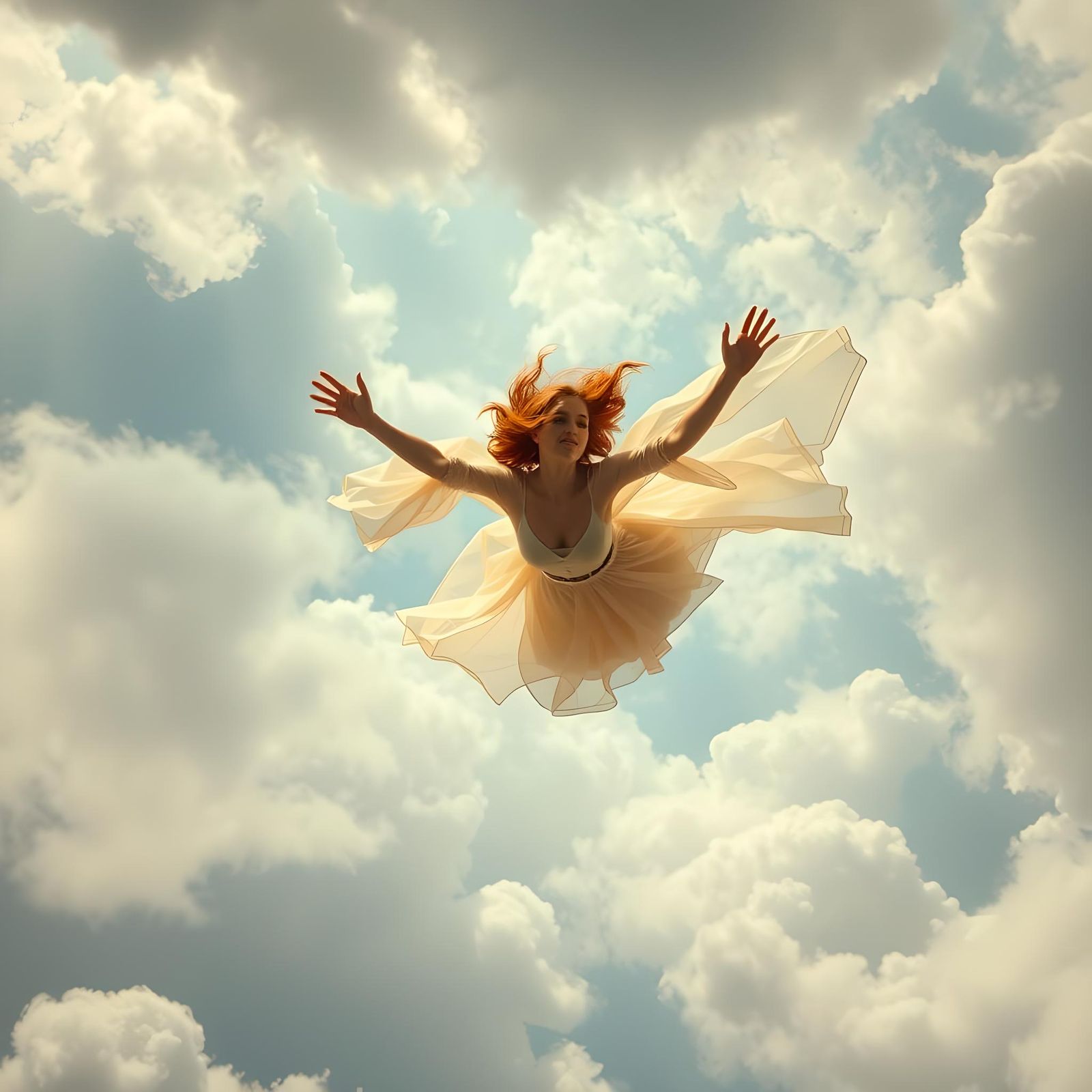 Magical Skydiving Scene in Digital Collage Style