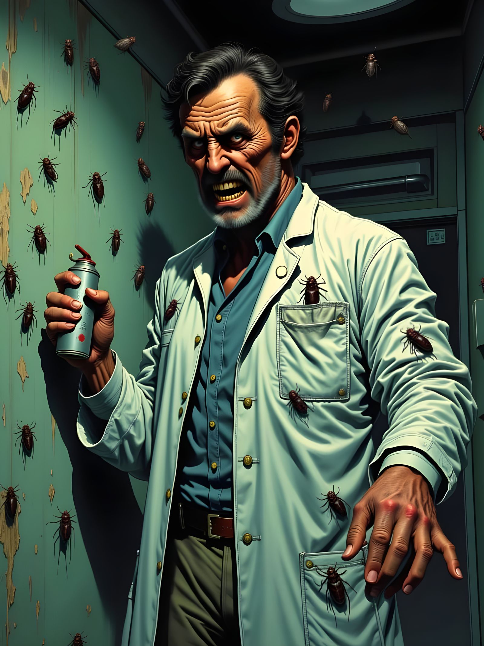 Creepshow Horror Art: Man and Cockroaches