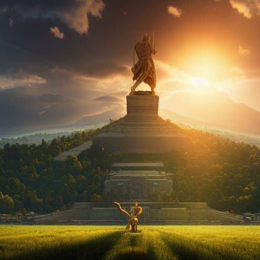 Earth Statue Worship: Epic Digital Matte Painting