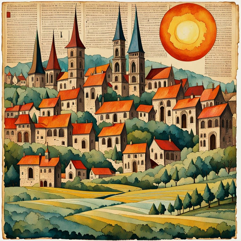 Whimsical Surreal Village in Baroque Gothic Style