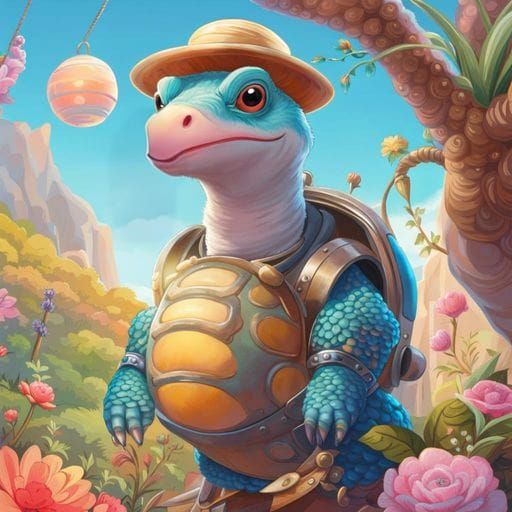 Anthropomorphic Tortoise in Pastel Anime Style