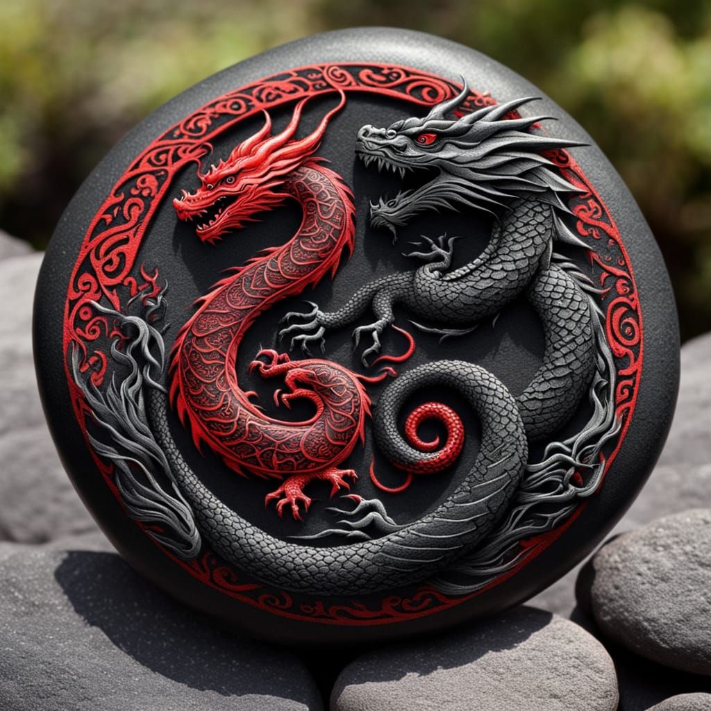 Dragon Infinity Symbol on Red Pebble